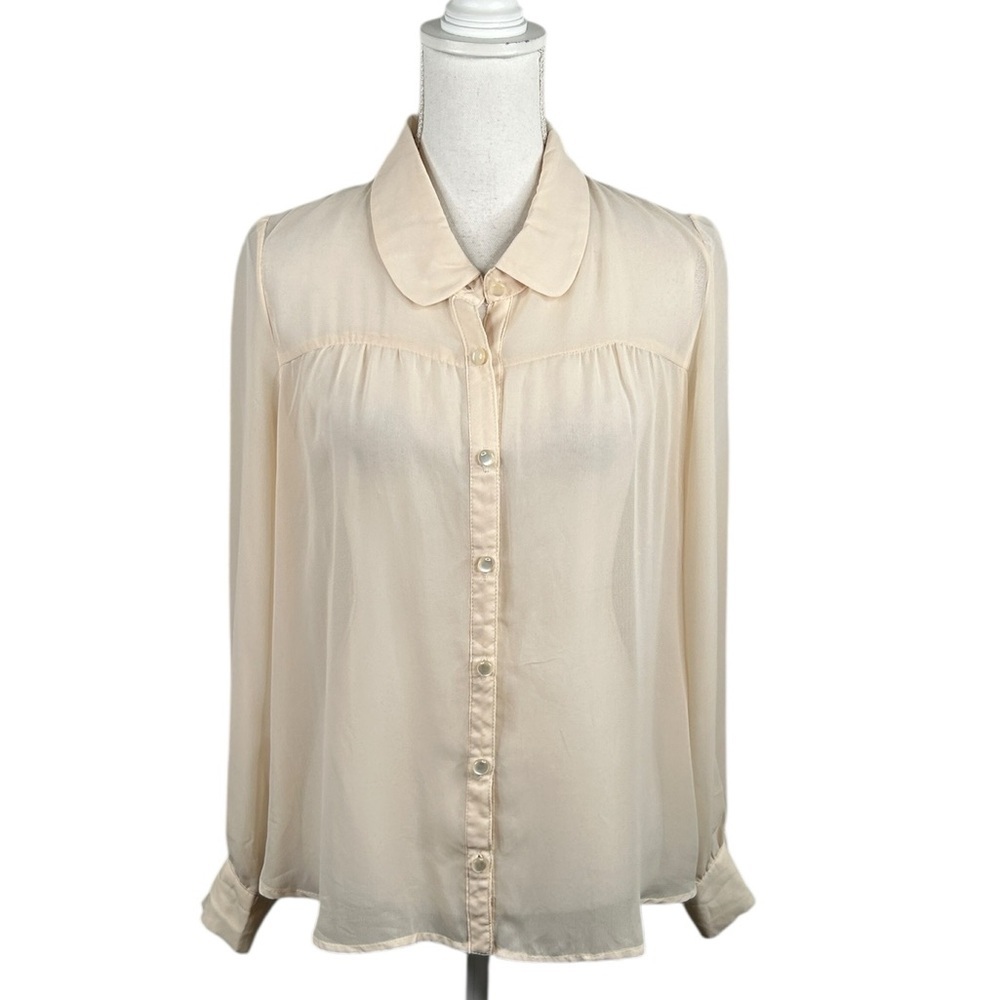 Diamond Julia Cream Sheer Classic Business Career Long Sleeve Button Up Top